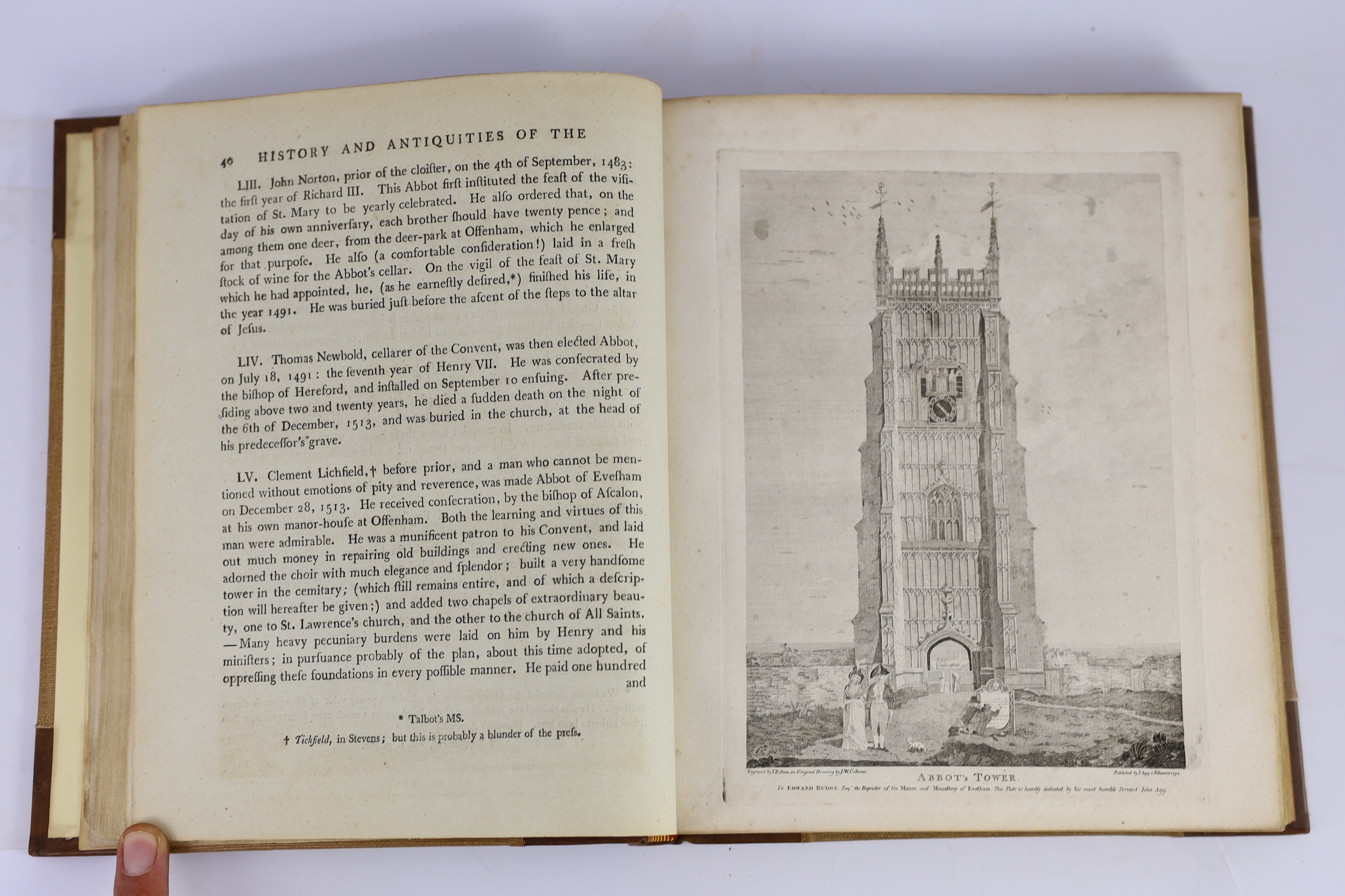 EVESHAM - The History and Antiquities of the Abbey and Borough of Evesham, 1st edition, 4to, later half calf, with folding engraved frontis and 6 plates, 2 folding, John Agg, Evesham, 1794